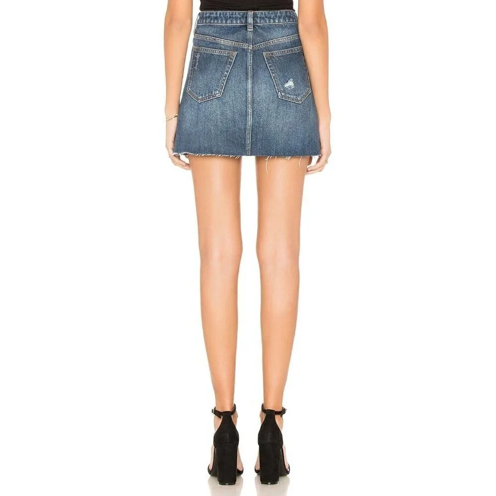 We The Free OB826306‎ Dark Denim Button Fly A-Line Mini Skirt Women's Size 29